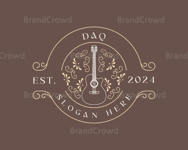 Musical Floral Acoustic Guitar Logo