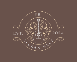 Musical Floral Acoustic Guitar Logo
