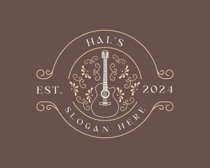 Musical Floral Acoustic Guitar Logo