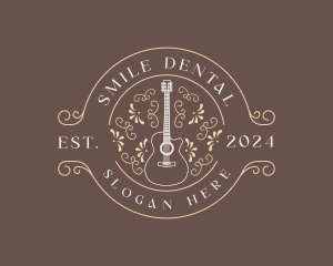 Musical Floral Acoustic Guitar Logo