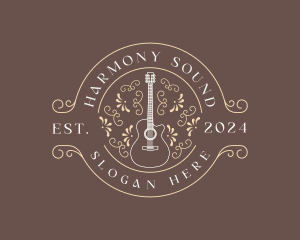 Acoustic - Musical Floral Acoustic Guitar logo design