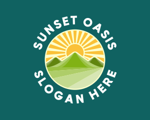 Symmetrical Mountain Sunrise logo design