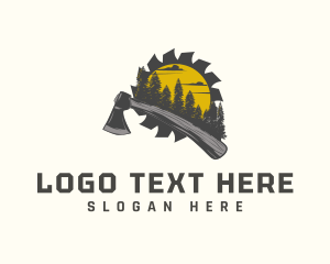 Wood - Axe Pine Tree Wood Cutting logo design