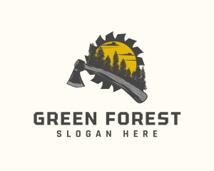 Axe Pine Tree Wood Cutting logo design