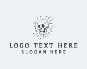 Vintage - Hipster Skull Smoking logo design