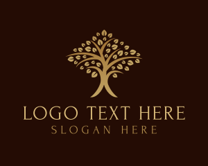 Yoga - Gold Tree Plant logo design