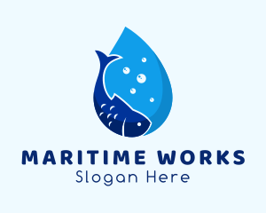 Water Fish Droplet logo design