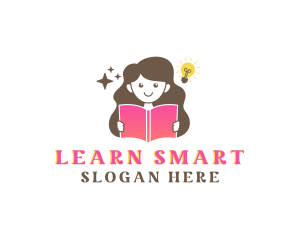 Studying - Girl Learning School logo design