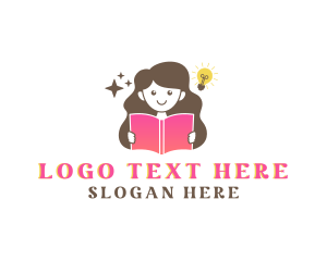 School - Girl Learning School logo design