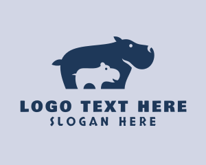 Tiny - Wild Hippopotamus & Baby logo design