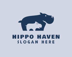 Hippo - Wild Hippopotamus & Baby logo design