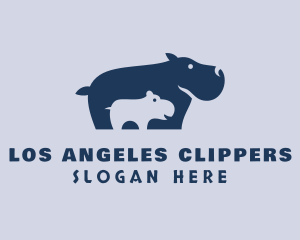 Animal Shelter - Wild Hippopotamus & Baby logo design