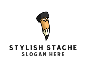 Mustache Hat Pencil logo design