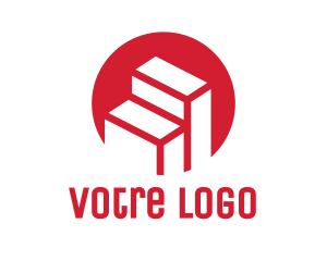 Red Building Stairs logo design