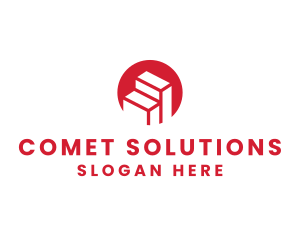 Red Building Stairs logo design