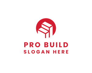 Red Building Stairs logo design