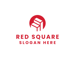 Red Building Stairs logo design