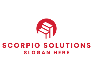 Red Building Stairs logo design