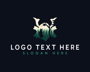 Samurai Helmet - Samurai Warrior Forest Silhouette logo design