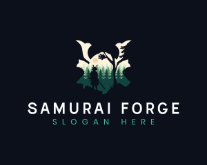 Katana - Samurai Warrior Forest Silhouette logo design