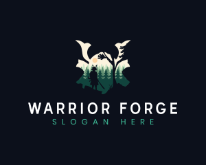 Samurai Warrior Forest Silhouette logo design