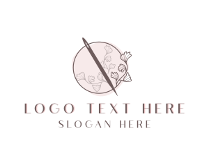 Embroidery - Floral Sewing Needle logo design