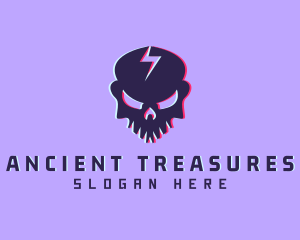 Glitch Lightning Skull logo design