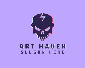 Glitch Lightning Skull logo design