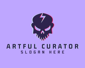 Glitch Lightning Skull logo design