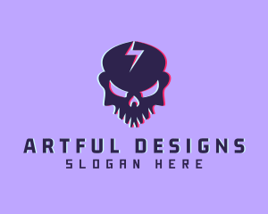 Glitch Lightning Skull logo design