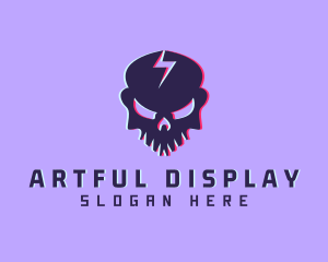 Glitch Lightning Skull logo design