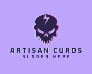 Glitch Lightning Skull logo design