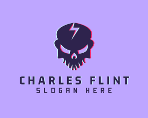 Glitch Lightning Skull logo design