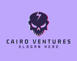 Glitch Lightning Skull logo design