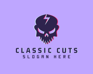 Glitch Lightning Skull logo design