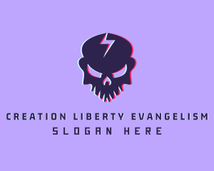 Glitch Lightning Skull logo design