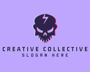 Glitch Lightning Skull logo design