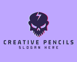 Glitch Lightning Skull logo design