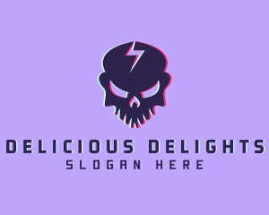 Glitch Lightning Skull logo design