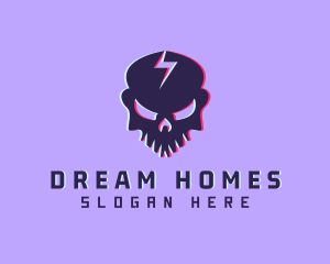 Glitch Lightning Skull logo design