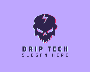 Glitch Lightning Skull logo design