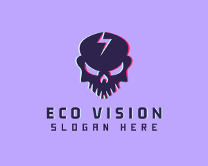 Glitch Lightning Skull logo design