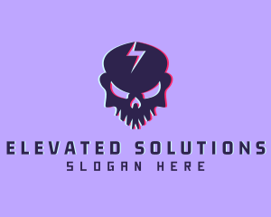 Glitch Lightning Skull logo design