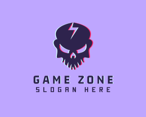 Glitch Lightning Skull logo design