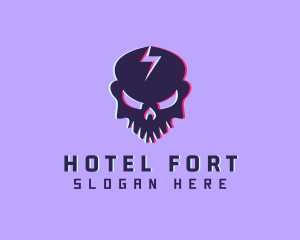 Glitch Lightning Skull logo design