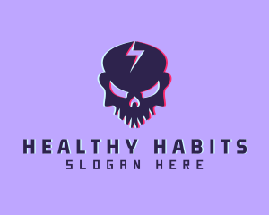 Glitch Lightning Skull logo design