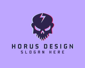 Glitch Lightning Skull logo design