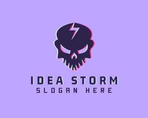 Glitch Lightning Skull logo design