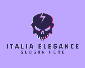 Glitch Lightning Skull logo design