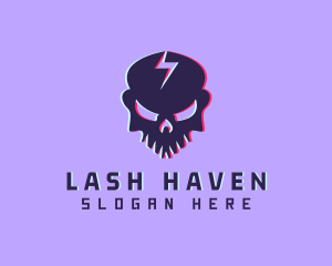 Glitch Lightning Skull logo design